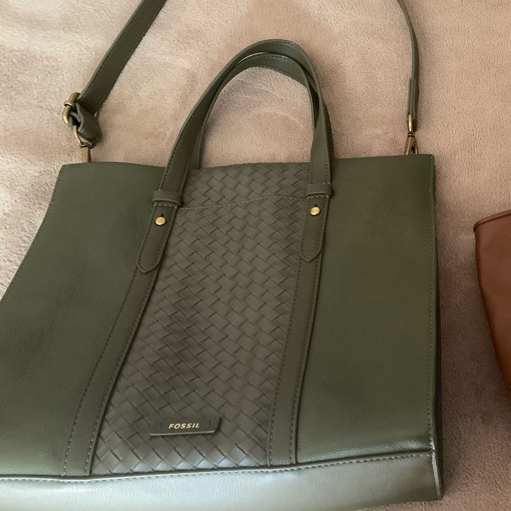 Fossil Green Woven Women's Tote
